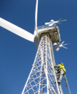Servicing the wind turbine: Peter Anthony is a registered climber and other climbers were in attendence.